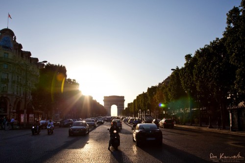 street view of Paris at sunset