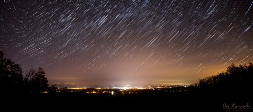 star trail image overlooking the city of Collingwood Ontario